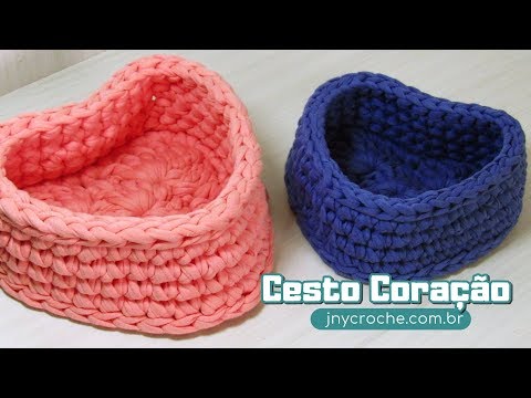 Cesto de Crochê Coração em Fio de malha | Prévia | Club do Crochê – JNY Crochê