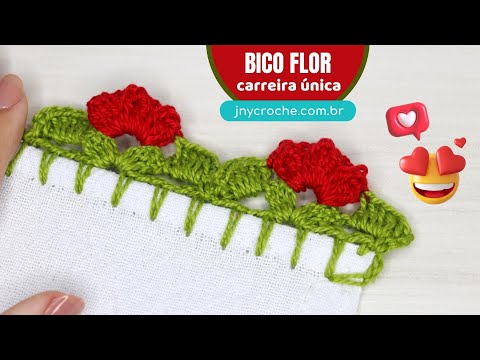BICO DE CROCHÊ FLOR CARREIRA ÚNICA | SÉRIE BICOS PARA INICIANTES – Aula 41 | JNY CROCHÊ